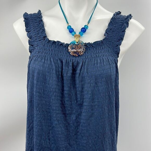 Lauren Conrad denim flare textured top medium - Picture 1 of 6